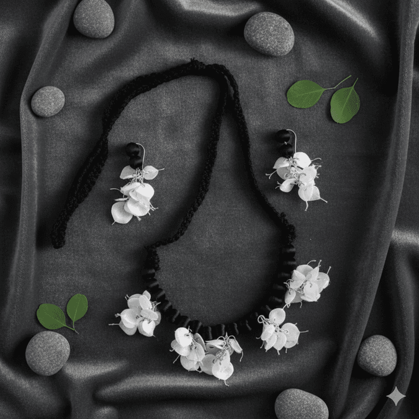 Aswatha Leaf Handmade Floral Necklace & Earring Set view 2