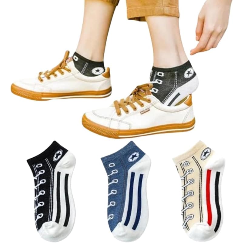 Socks Carving Pack of 3 Multicolour Unisex Ankle Length Socks, Made With Durable & Breathable Cotton, Free Size, Urban Shoe Edition, Suitable for all Season, Soft & Breathable, Daily Use