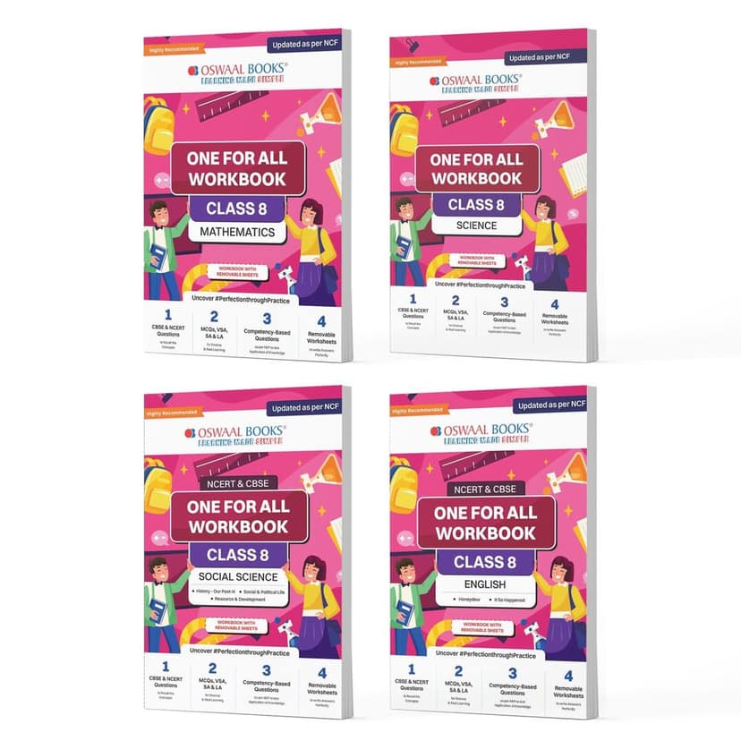 Oswaal NCERT & CBSE One For All Workbook For Class 8 | Mathematics | Science | Social Science | English | Updated As Per NCF | MCQ's | VSA | SA | LA | Set Of 4 Books | For Latest Exam [Product Bundle] Oswaal Editorial Board