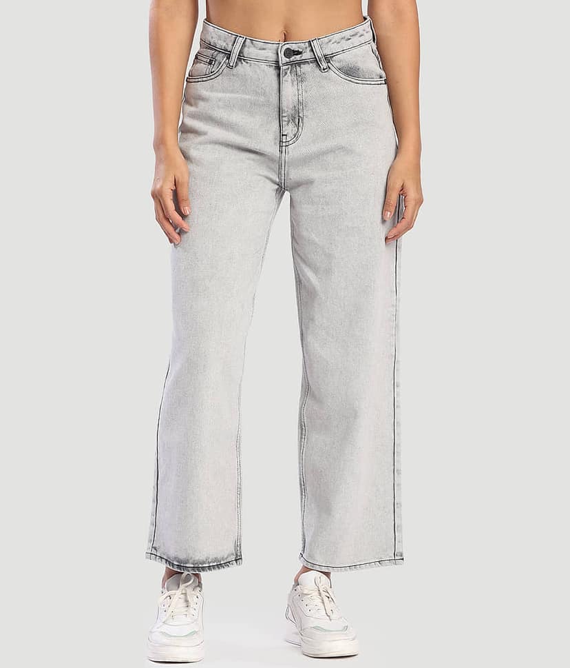 Bene Kleed Women's Baggy Fit Mid-Rise Jeans ( Light Grey )