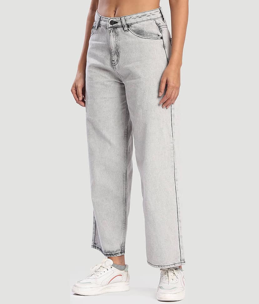 Bene Kleed Women's Baggy Fit Mid-Rise Jeans ( Light Grey ) view 3
