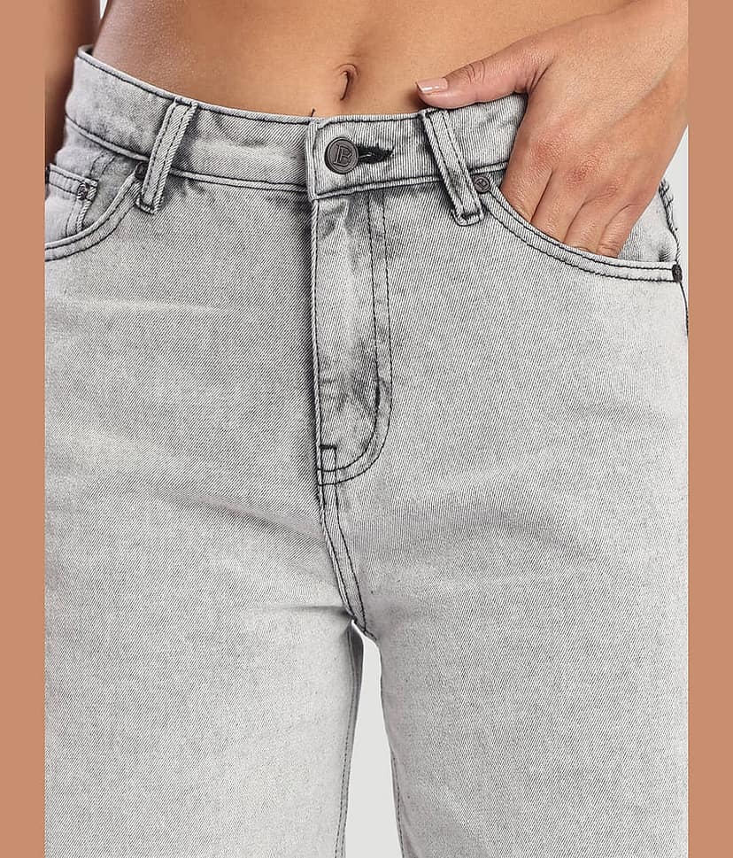 Bene Kleed Women's Baggy Fit Mid-Rise Jeans ( Light Grey ) view 4