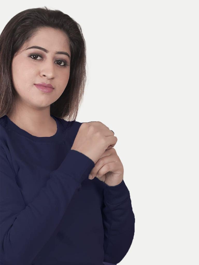 Women Solid Navy Pullover view 3
