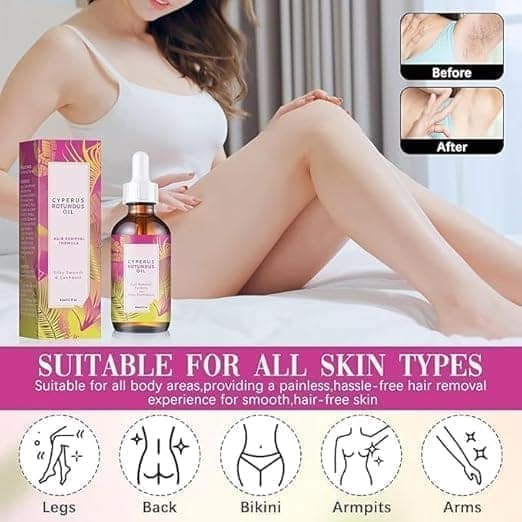 Cyperus Rotundus Oil 60ml | Natural Hair Removal & Hair Growth Reduction Oil | Moisturizing & Soothing Body Hair Reduction Formula | Suitable for All Skin Types (200 g) view 2