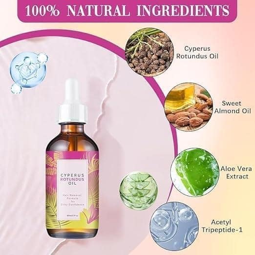 Cyperus Rotundus Oil 60ml | Natural Hair Removal & Hair Growth Reduction Oil | Moisturizing & Soothing Body Hair Reduction Formula | Suitable for All Skin Types (200 g) view 3