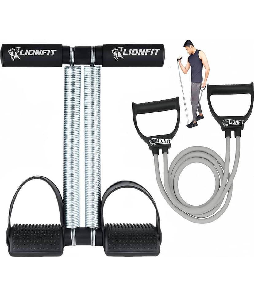 LIONFIT® Double Spring Tummy Trimmer with Resistance Tube for Men & Women | Home Gym Combo for Abs, Arms, Chest, Legs & Full Body Workout
