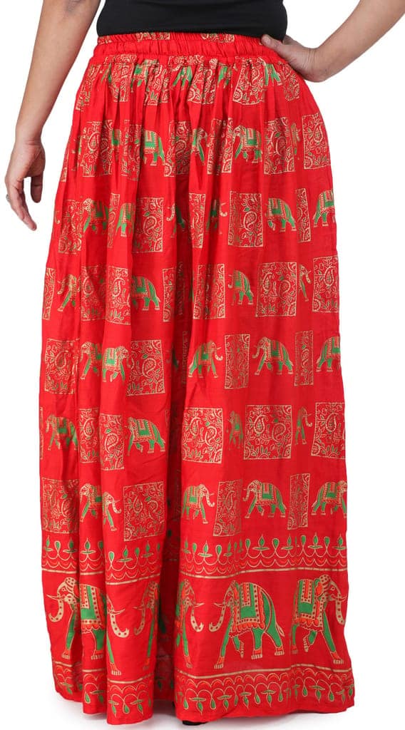 Flame-Scarlet Digitally Printed Casual Skirt with Motifs of Elephants And Flowers From Pilkhuwa view 4