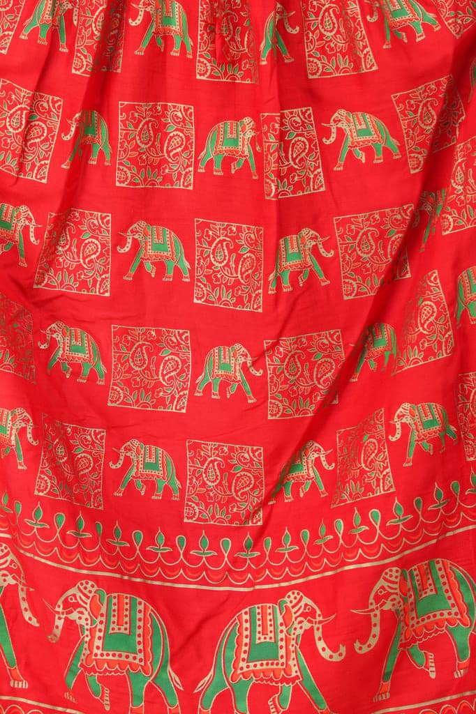 Flame-Scarlet Digitally Printed Casual Skirt with Motifs of Elephants And Flowers From Pilkhuwa view 5