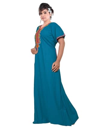 VALENCIA SLEEPWEAR lissybissy Cotton Resham Embroidery Nighty Night Gown Maxi for Women A line (X-Large, Different Blue)