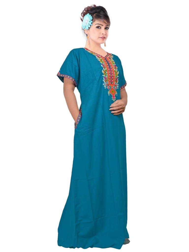 VALENCIA SLEEPWEAR lissybissy Cotton Resham Embroidery Nighty Night Gown Maxi for Women A line (X-Large, Different Blue) view 2