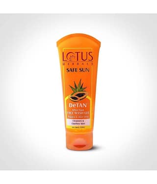 Lotus Herbals Safe Sun De-Tan After-Sun Face Wash gel , Papaya & Aloe Vera , 100G (Pack of 1)