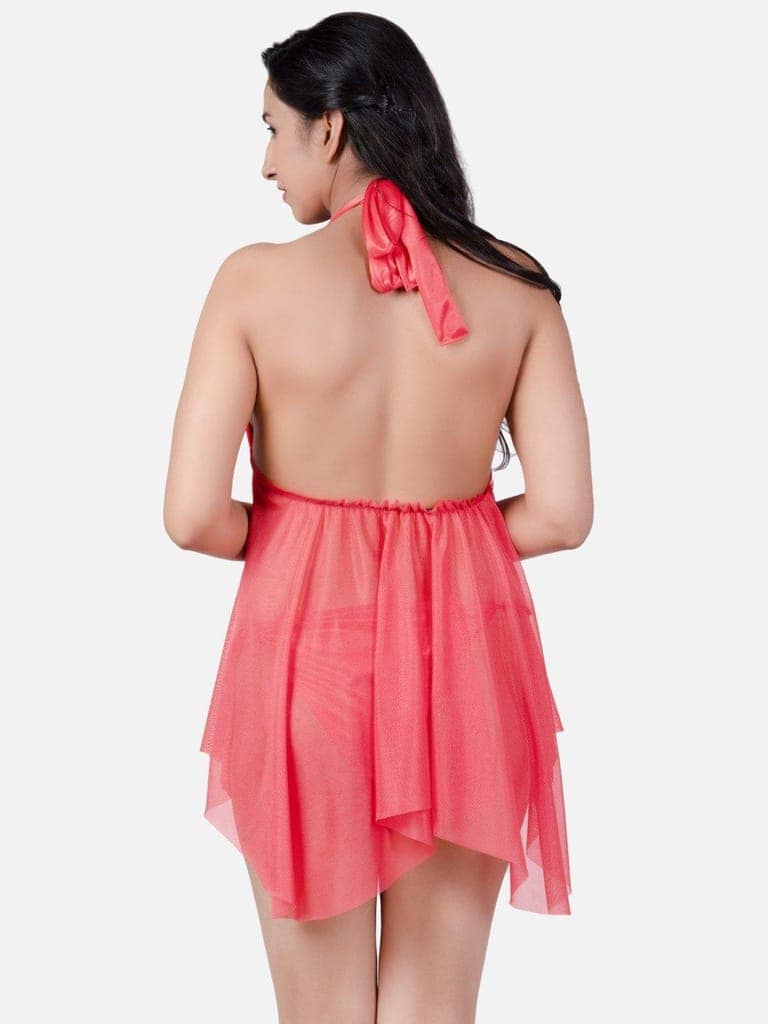 Sheer Net Hot Peach Babydoll Bikini Night Dress for Honeymoon K6HH view 5