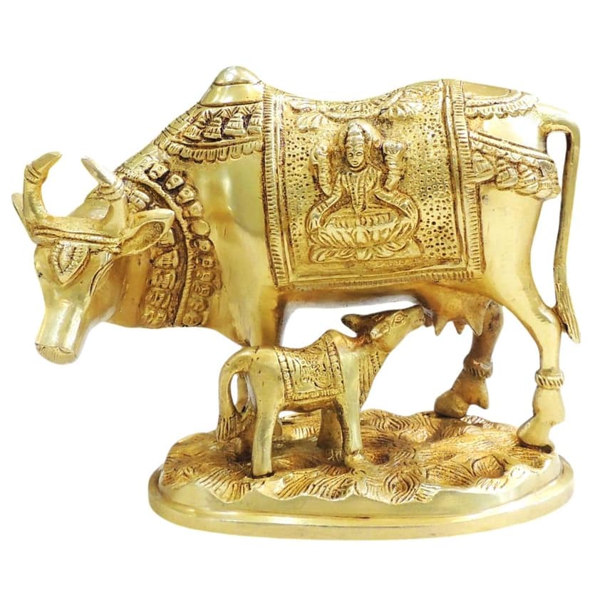 Brass Cow & Calf Showpiece Statue for Home Decor & Vastu, Height : 6.5 Inch (BSMAS1013 C) view 2