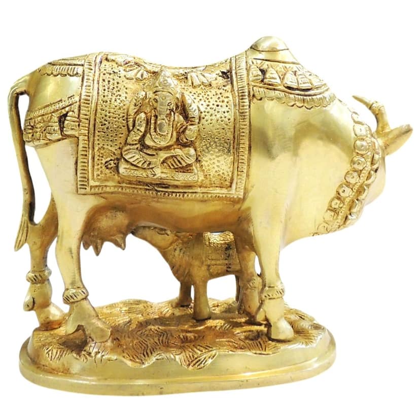 Brass Cow & Calf Showpiece Statue for Home Decor & Vastu, Height : 6.5 Inch (BSMAS1013 C) view 3