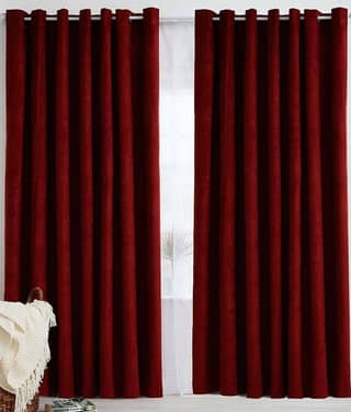 Panipat Textile Hub Solid Semi-Transparent Eyelet Door Curtain 7 ft Pack of 2 -Red