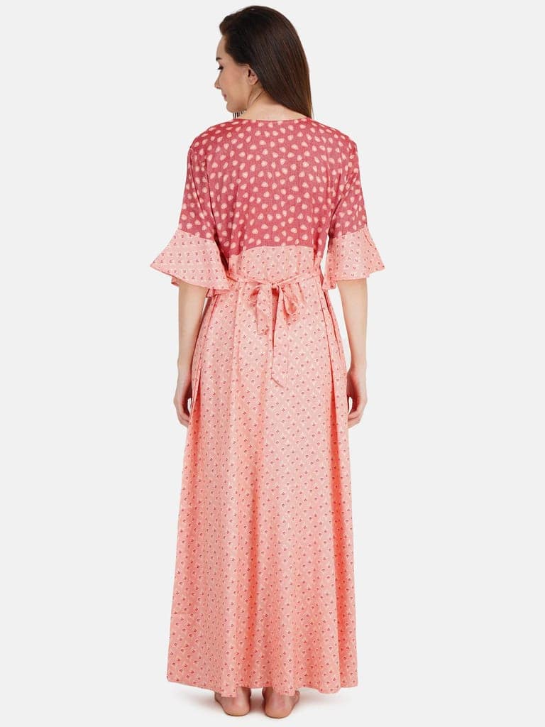 KOI SLEEPWEAR Women's Bell Sleeve Frock/Maxi Night Gown for Women - Peach (Large) view 6