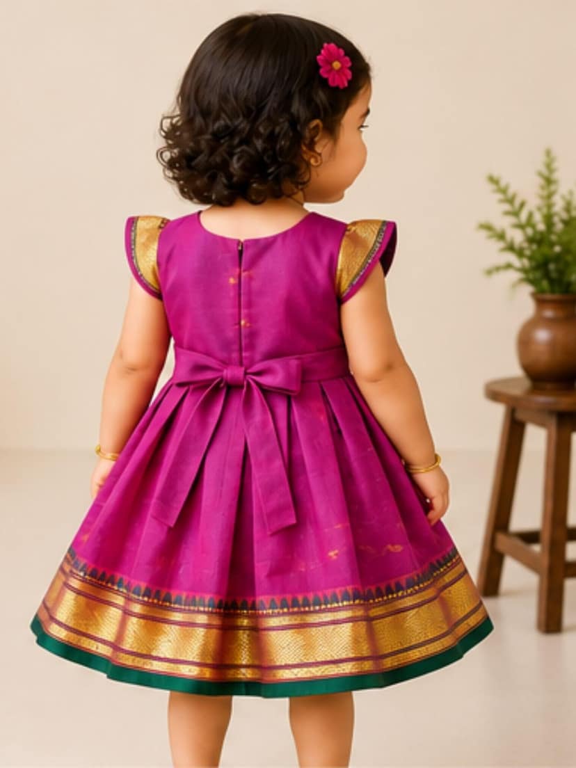 Mom and Me Baby Girls' Black Acrylic Cotton Dress Traditional Elegant Frock for 0-5 Years| Perfect for Festivals Family Gatherings, Celebrations (in, Age, 3 Years, 4 Years, Regular, Purple) view 2