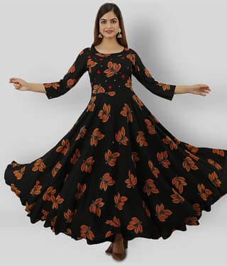 Lee Moda - Black Rayon Women's Anarkali Kurti