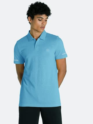 Men Basic Light Blue Polyester Polo T-shirt