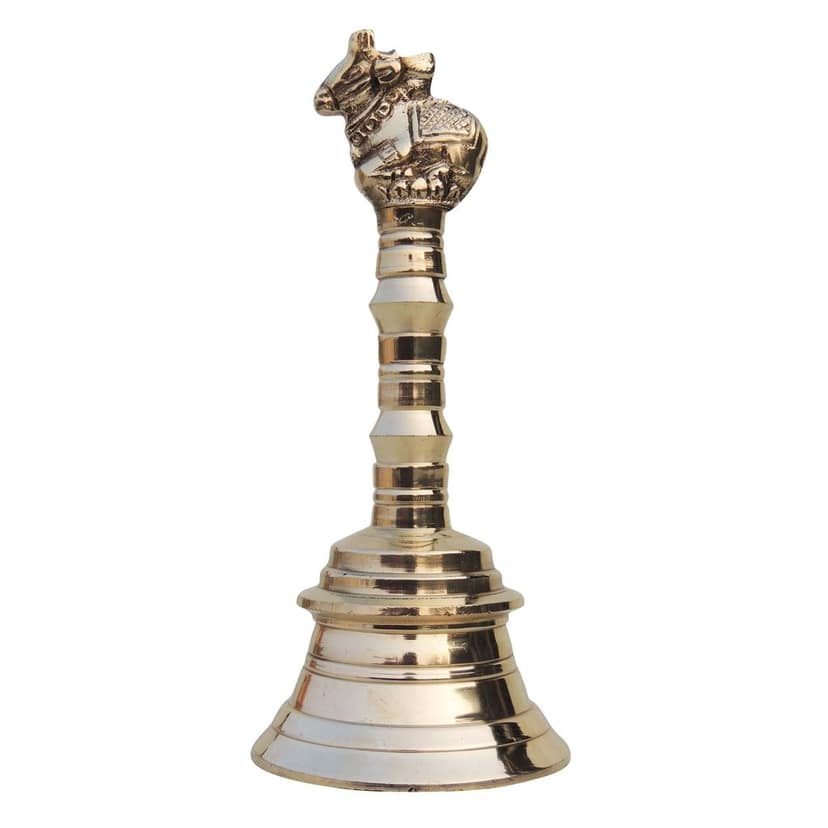 Brass Pooja Hand Bell, Nandi Ghanti, Height : 5.5 Inch (FMAS681 F) view 2