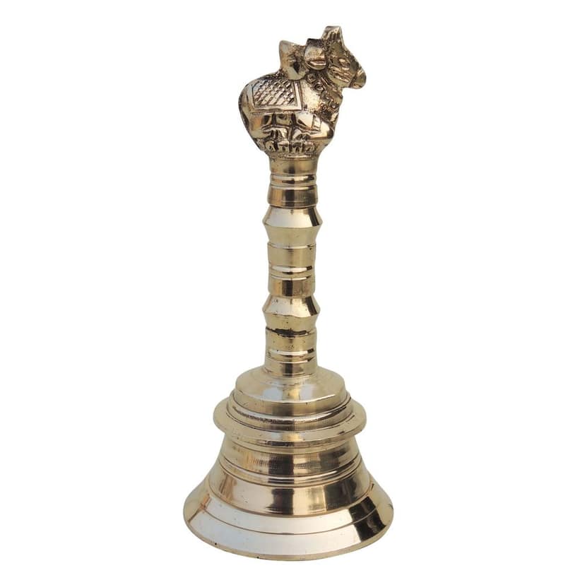 Brass Pooja Hand Bell, Nandi Ghanti, Height : 5.5 Inch (FMAS681 F) view 3