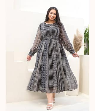 Juniper Women Chiffon Printed Fit & Flare Dress ( Black )