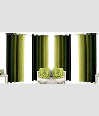 N2C Home Vertical Striped Semi-Transparent Eyelet Curtain 5 ft ( Pack of 4 ) - Green