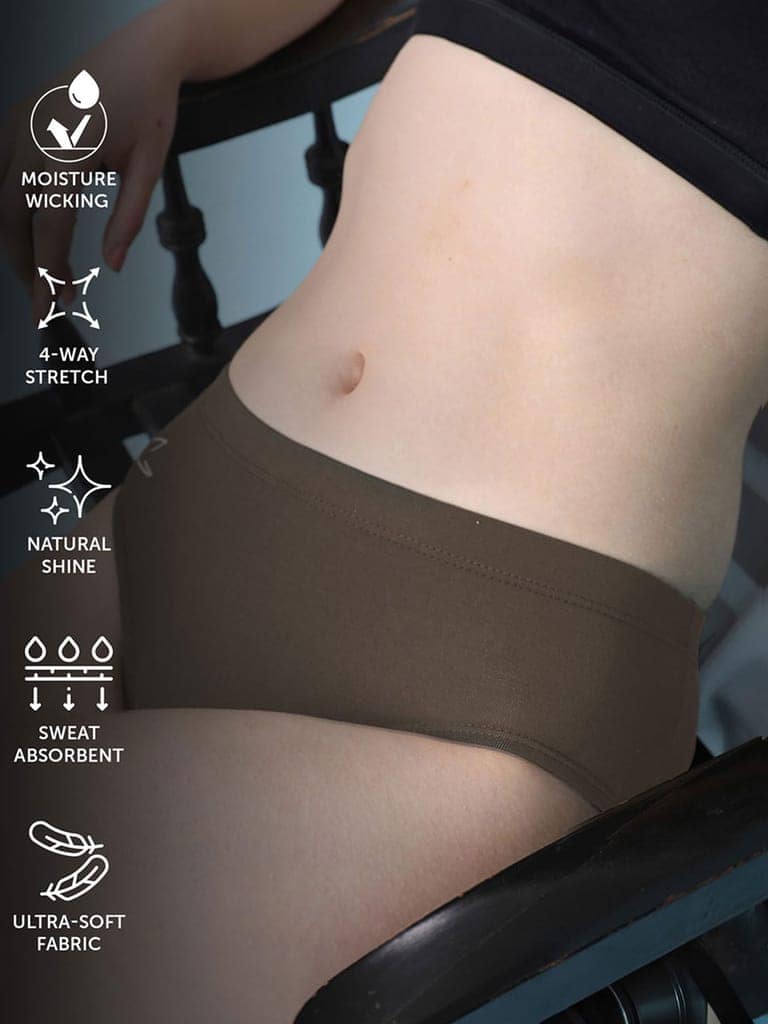 Freecultr Women’s Micromodal Mid-Rise Hipster | Super Soft & Breathable Fabric | Medium Rear Coverage | Comfortable Stretch Elastic | Pack of 3 |Color - Pink,Clay,Coffee view 7