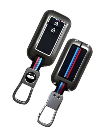 LivTee Metal Silicon Key Cover Compatible with Maruti Suzuki jimny Baleno Grand Vitara XL6 Swift New Brezza 2022 Ertiga Dzire 2 Button Key Special Feature Visibilitye in Low-Ligh Condition (B-Suzuki) LivTee Metal Silicon Key Cover Compatible with Maruti