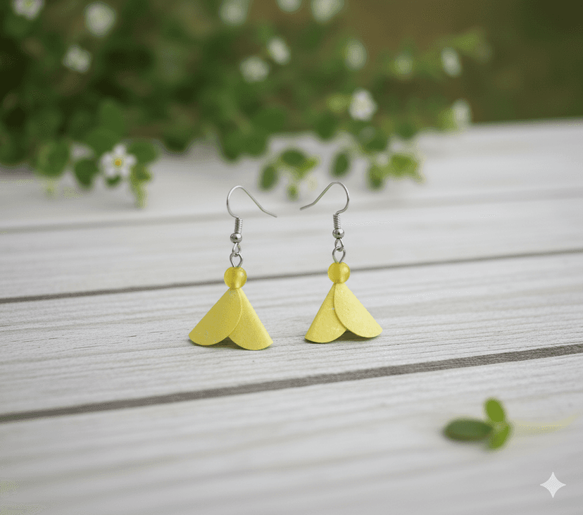 Handmade Fish Scale-Craft Earring – Yellow Color – 1 Pair