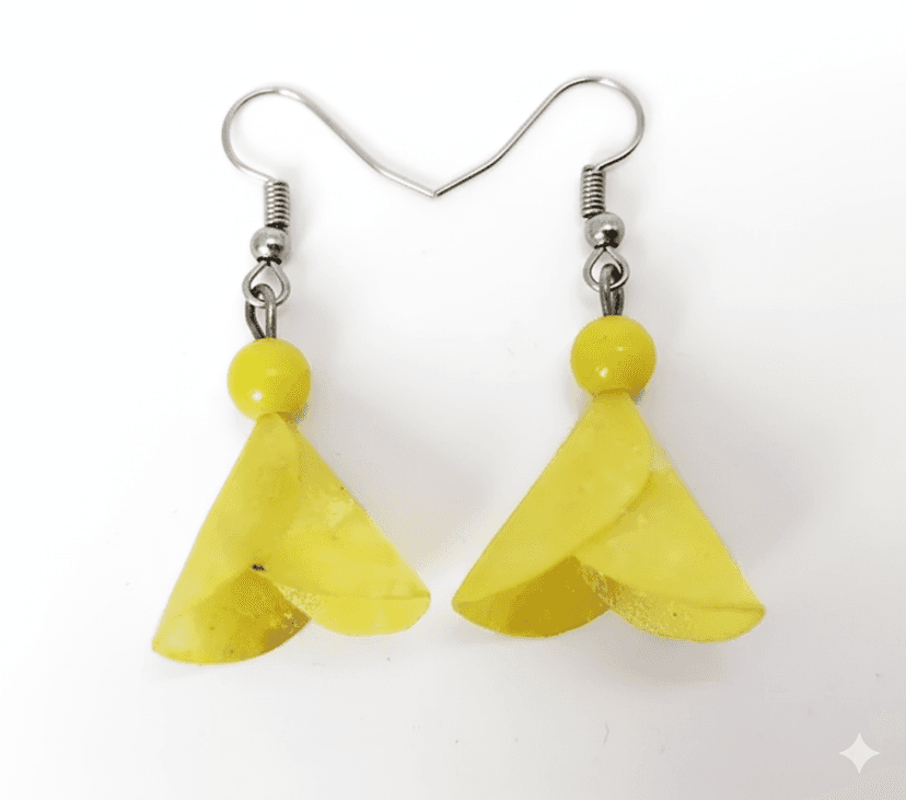 Handmade Fish Scale-Craft Earring – Yellow Color – 1 Pair view 3
