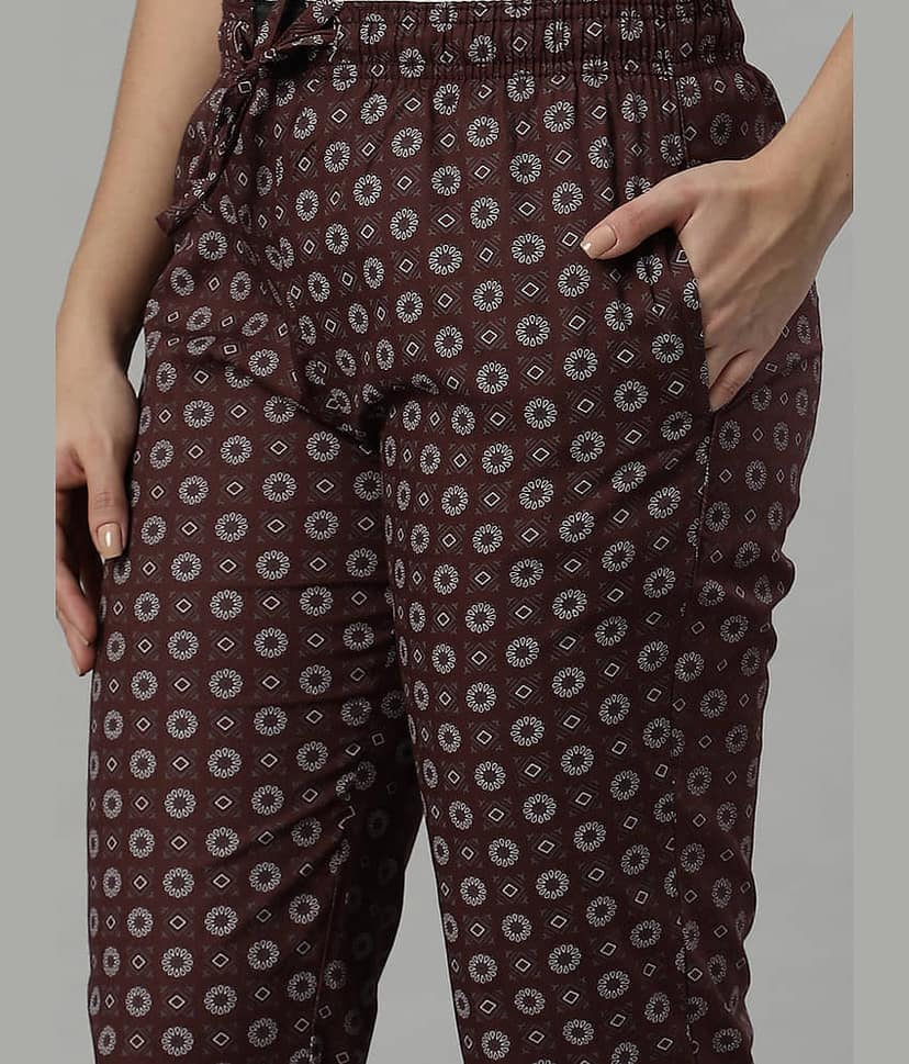 Flamboyant Brown Cotton Regular Women's Casual Pants ( Pack of 1 ) view 2