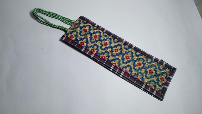 Handmade Jute and Cotton Blend Bottle Bag view 2