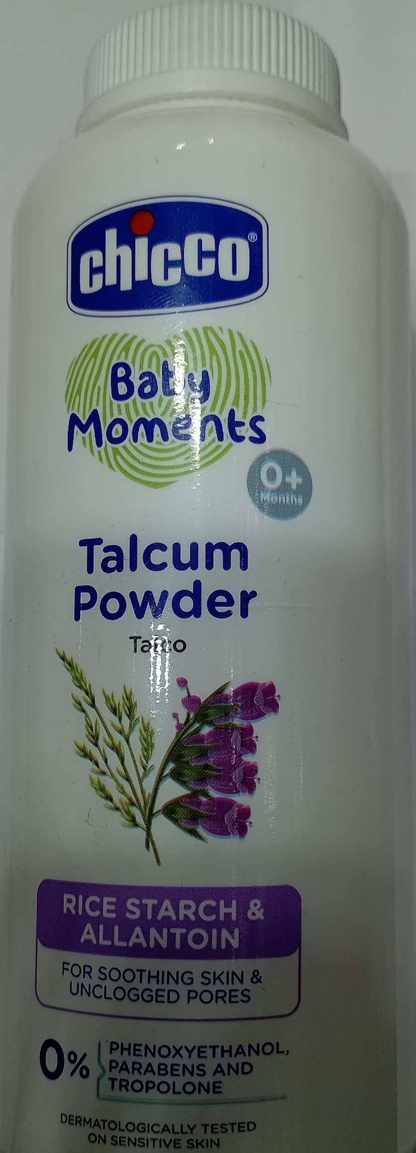 Chicco baby moments talcum powder talco rice starch and allantoin 150g