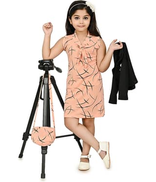 JCT DRESSES Crepe A-line Dress For Girls ( Pack of 1 , Orange )