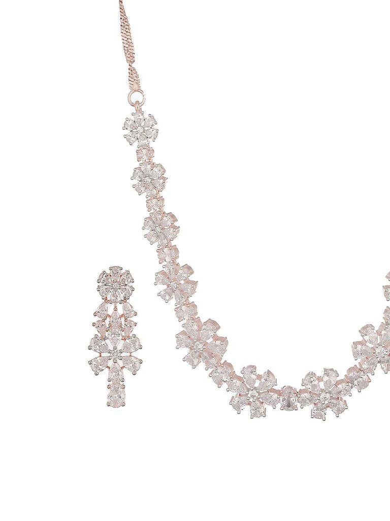 Rose Gold Plated AD Studded Floral Delicate Jewellery Set view 5