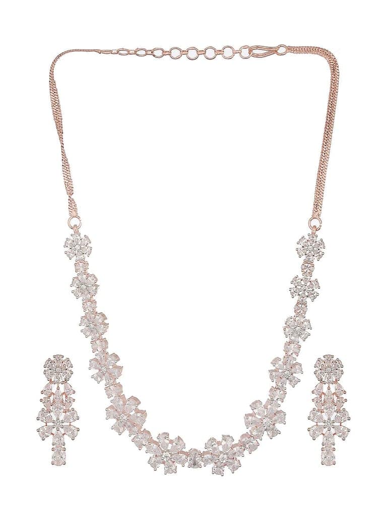 Rose Gold Plated AD Studded Floral Delicate Jewellery Set view 6