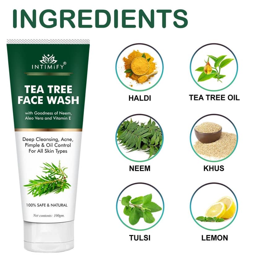 Intimify Tea Tree Face Wash, face wash, anti aging wrinkles face wash, anti aging face wash, skin brightening face wash, 100 gm view 3