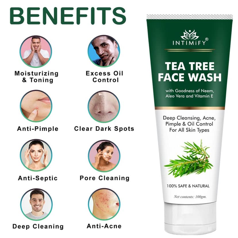 Intimify Tea Tree Face Wash, face wash, anti aging wrinkles face wash, anti aging face wash, skin brightening face wash, 100 gm view 4