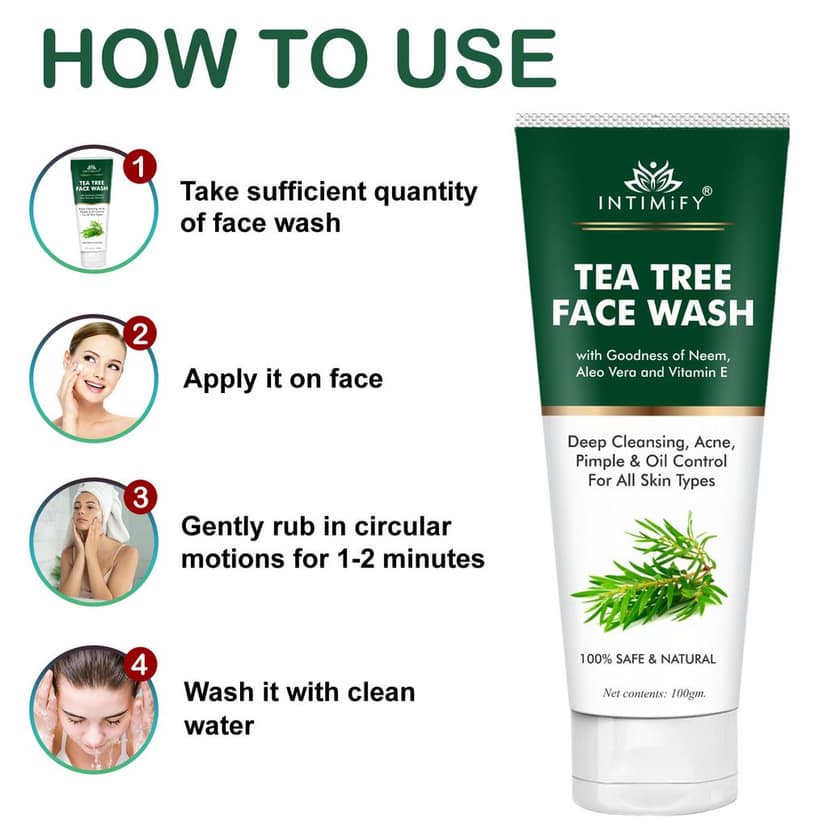 Intimify Tea Tree Face Wash, face wash, anti aging wrinkles face wash, anti aging face wash, skin brightening face wash, 100 gm view 5