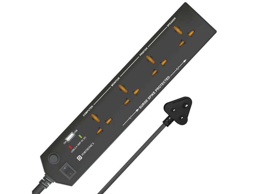 Portronics Power Plate 4 USB Charging, 1500 Watts, 4 Universal Sockets, 1.5m Long Cord - Black
