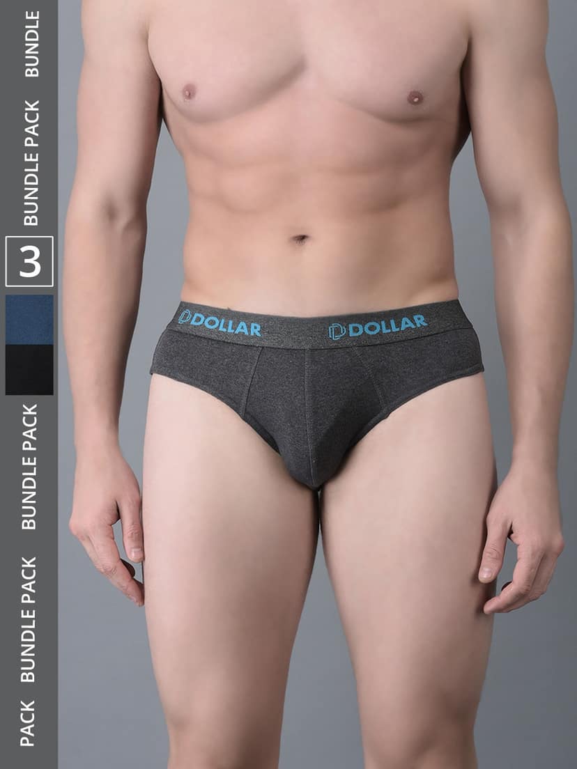 Men's Assorted Pack of 3 Cotton Superior Snug Fit Solid Brief