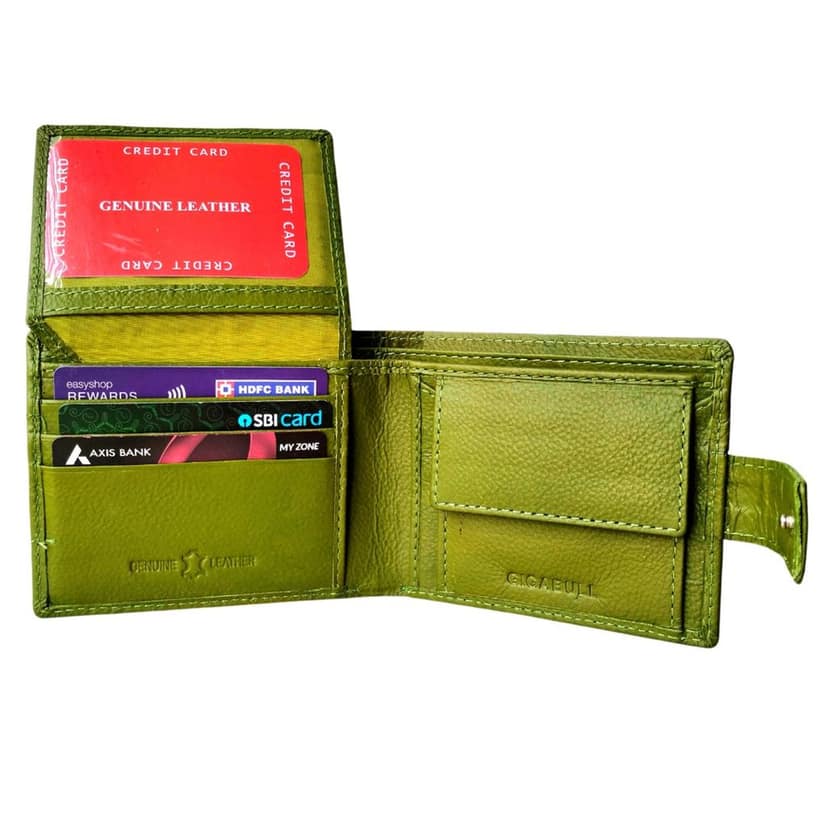 GIGABULL Mens Genuine Leather Wallet with ID Window, Credit Card Holder & Money Pouch, Olive Green view 4