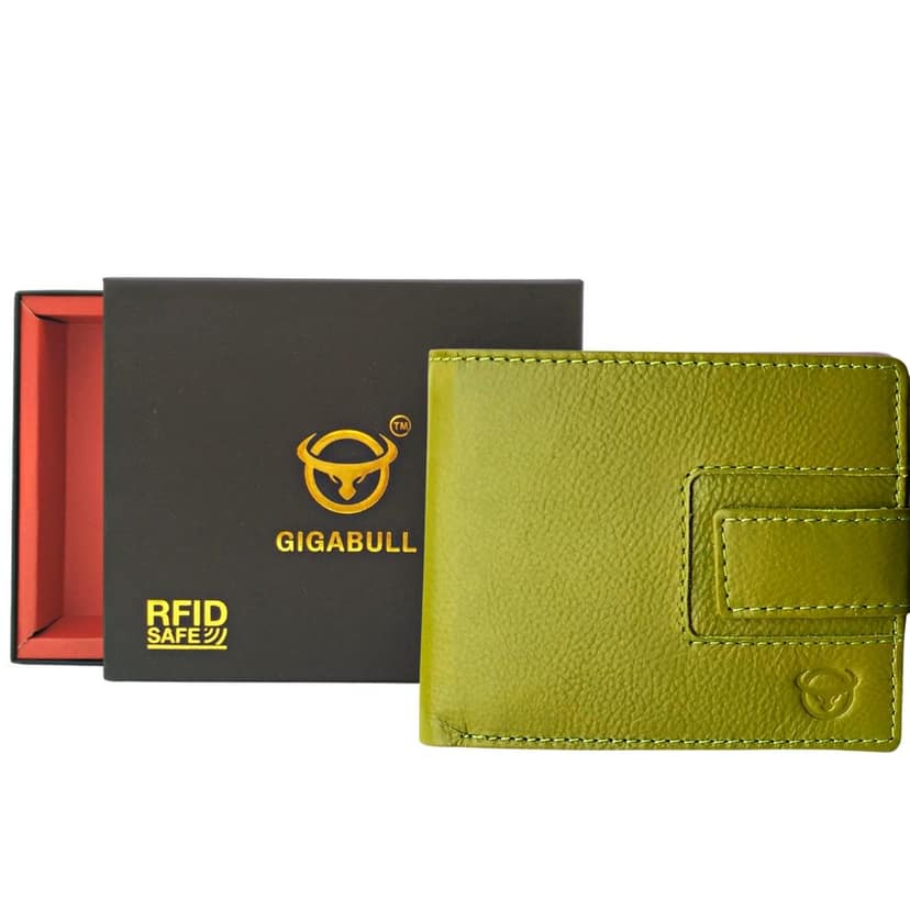 GIGABULL Mens Genuine Leather Wallet with ID Window, Credit Card Holder & Money Pouch, Olive Green view 5