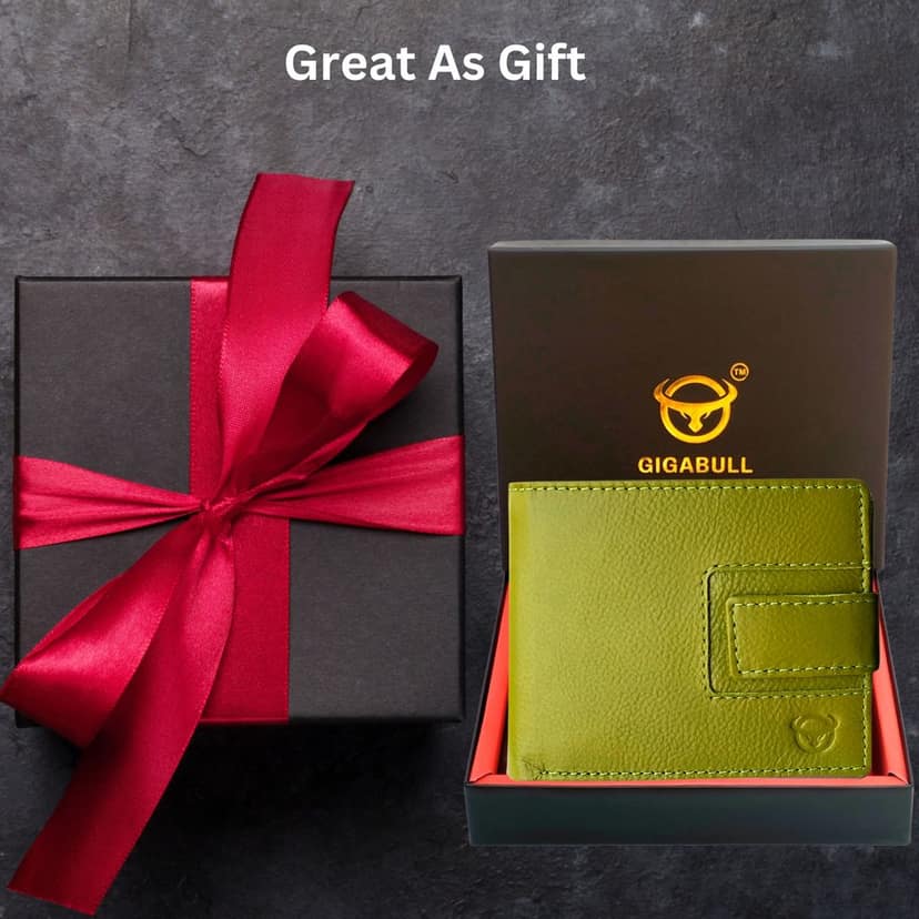 GIGABULL Mens Genuine Leather Wallet with ID Window, Credit Card Holder & Money Pouch, Olive Green view 6