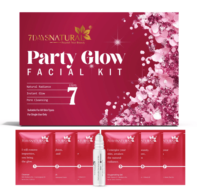 Instant Party Glow 7-Step Facial Kit (Pack of 1) – Professional Salon-Like Radiance & Brightening Treatment for Festive Glow | Suitable for All Skin Types