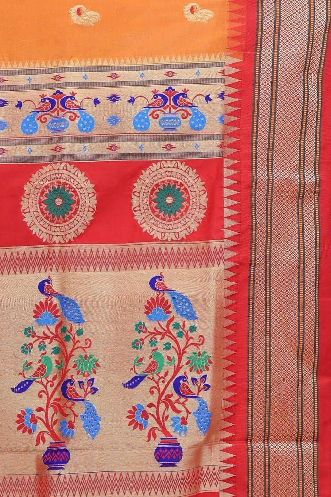Orange Pure Silk Paithani Saree view 4