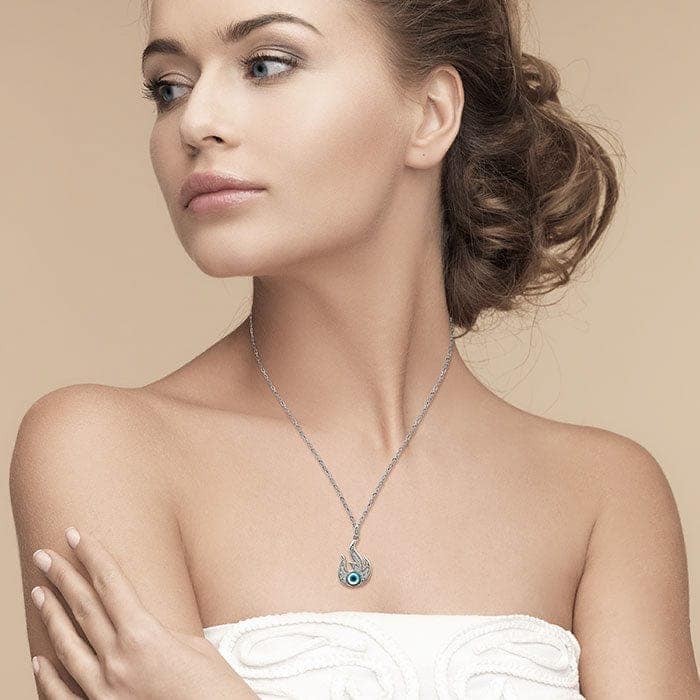 Silver Fiery Evil Eye Pendant with Chain view 2