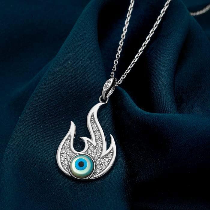 Silver Fiery Evil Eye Pendant with Chain view 3