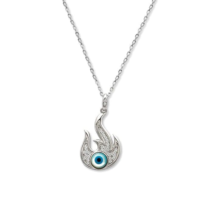Silver Fiery Evil Eye Pendant with Chain view 4